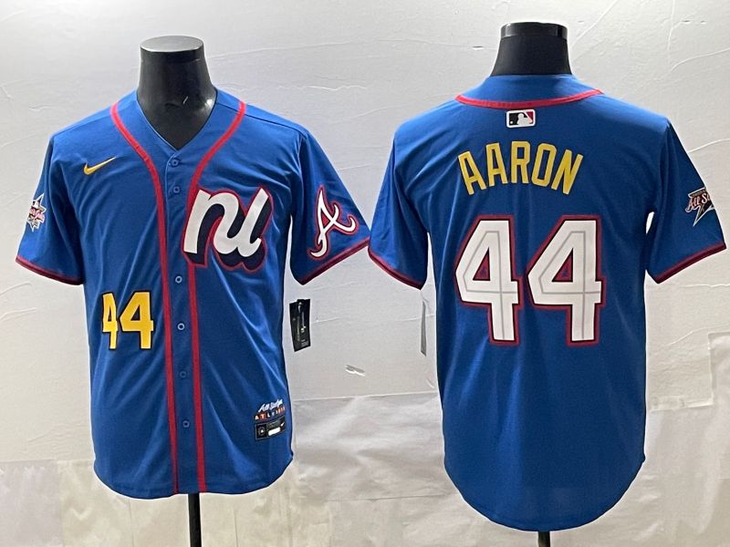 Men 2025 Atlanta Braves 44 Aaron Blue All star Nike MLB Jersey style 06
